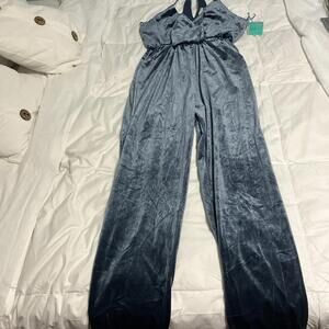 GB Blue Gray Velour Velvet Strappy Jumpsuit Size MEDIUM NWT